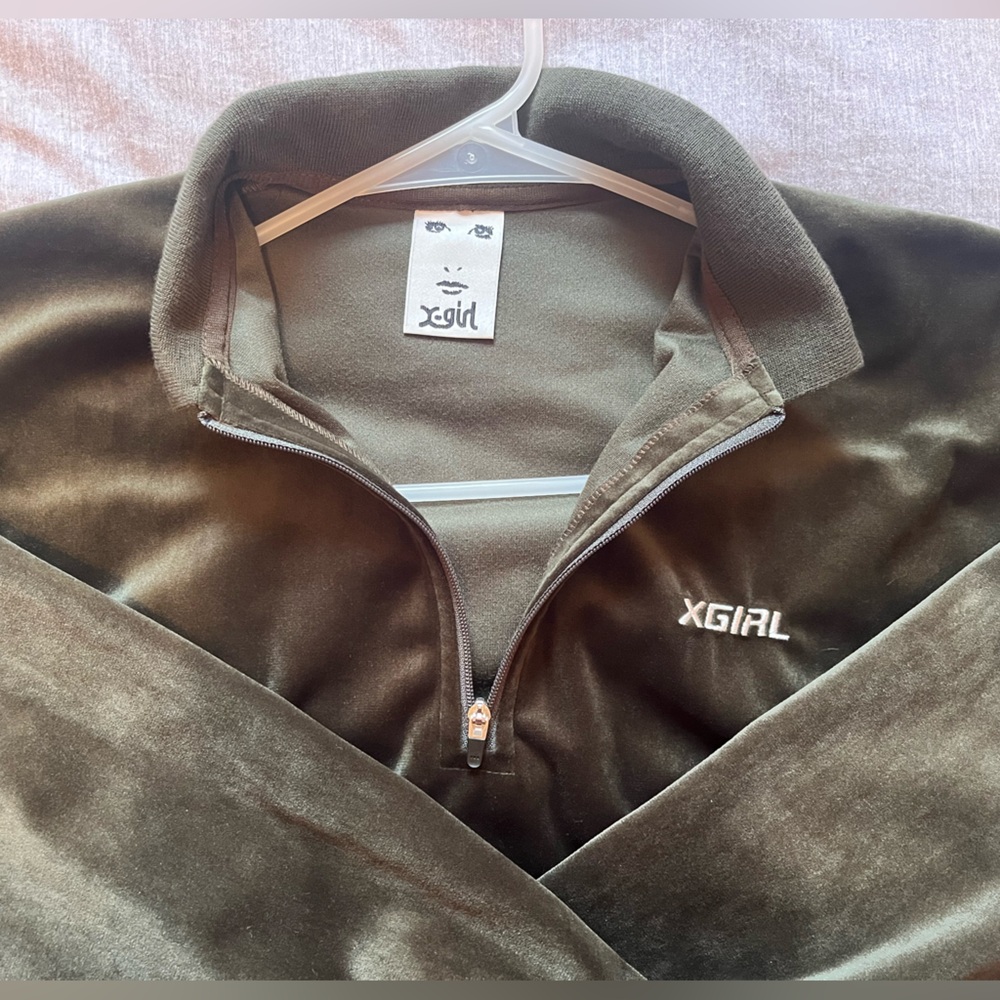 X-Girl Hunter Green Velour Quarter Zip - One Size